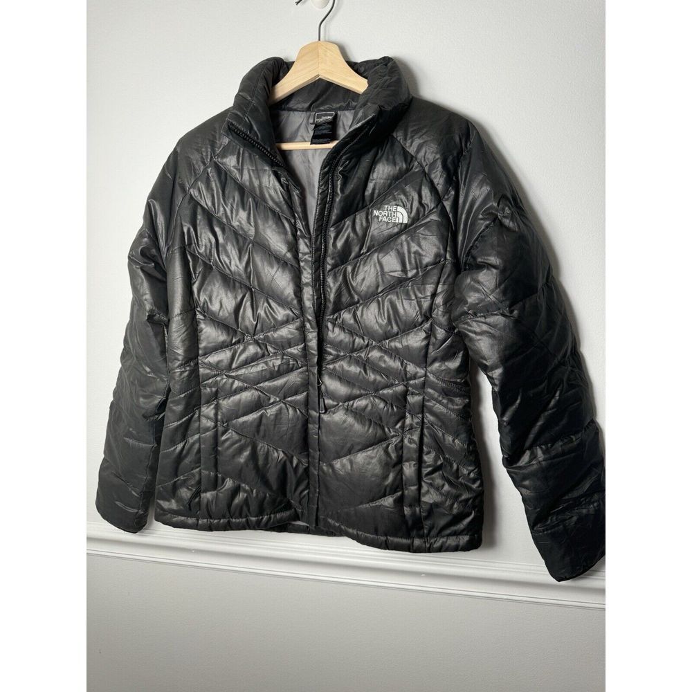 North Face 550 Goose Down puffer jacket womens medium Shiny Black Quilted Warm